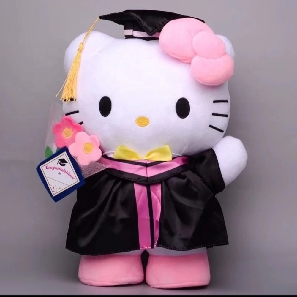 Hello Kitty Graduation Plush - Pink, Black, and White